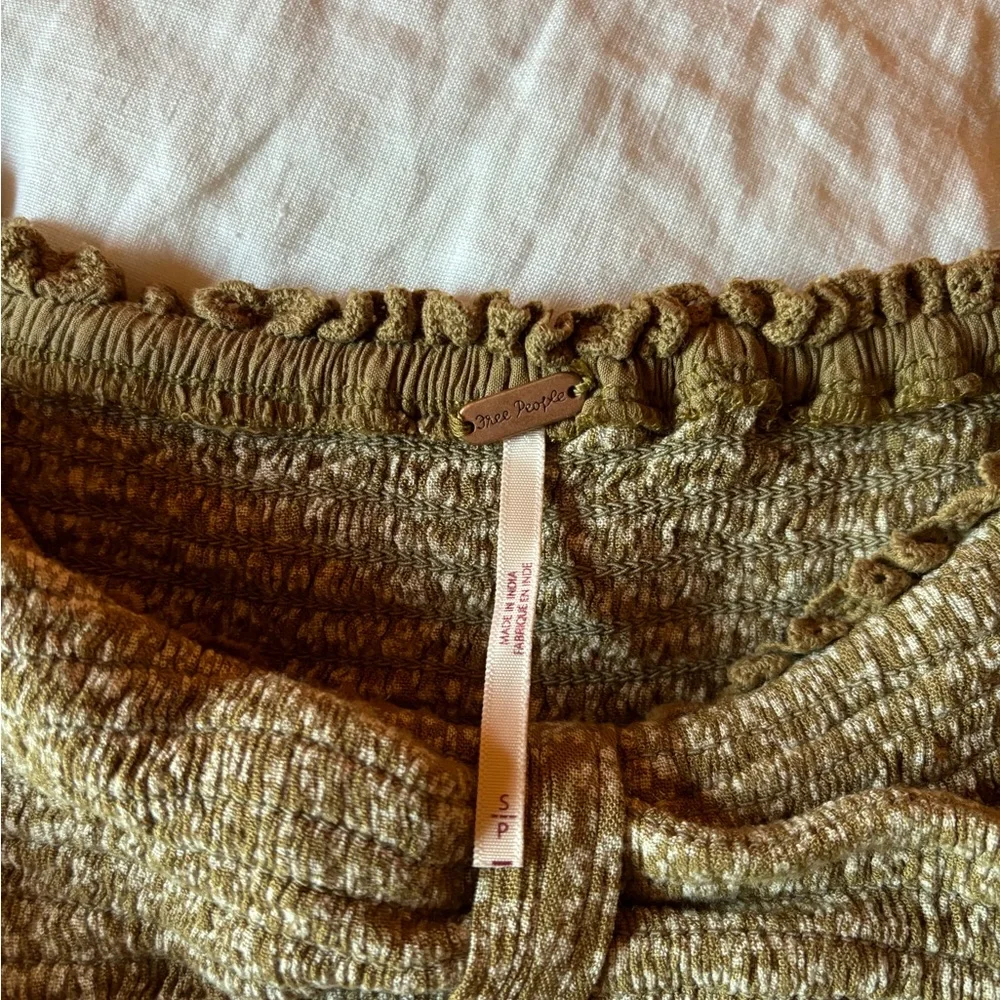 Free People Olive Green Smocked Peasant Blouse